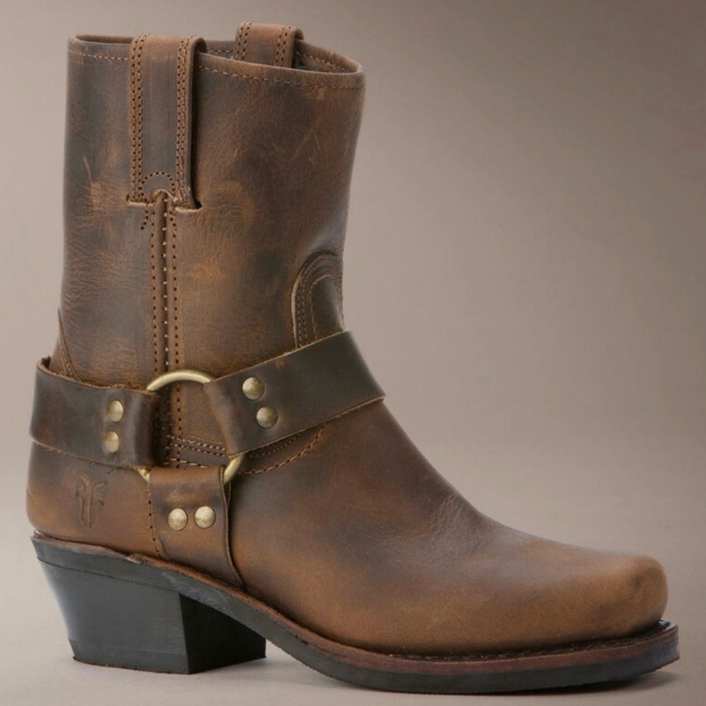 Frye Brown Harness Leather Ankle Boots